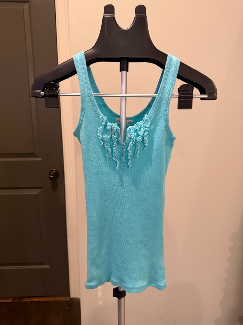 Poof Excellence Aqua Ruffle Scoop Tank Top